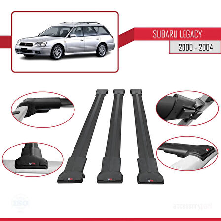 Subaru Legacy 3 (BE) 2000-2004 Arası ile Uyumlu FLY Model Ara Atkı Tavan Barı Siyah 3 Adet