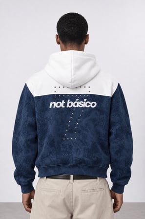 Erkek Not Básico Baskılı Yıkamalı Oversize Hoodie Lacivert