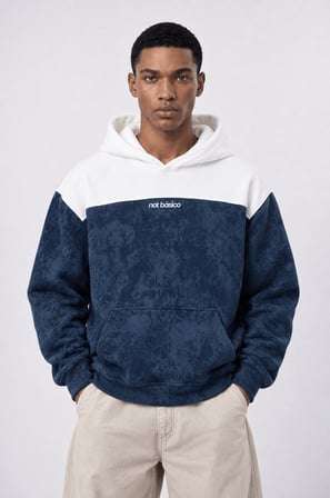 Erkek Not Básico Baskılı Yıkamalı Oversize Hoodie Lacivert