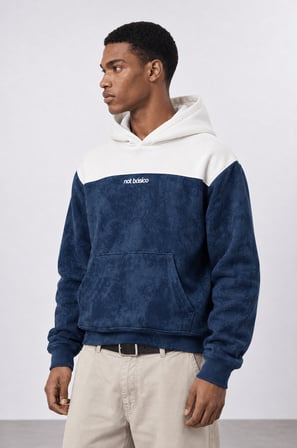 Erkek Not Básico Baskılı Yıkamalı Oversize Hoodie Lacivert