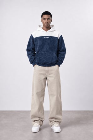 Erkek Not Básico Baskılı Yıkamalı Oversize Hoodie Lacivert