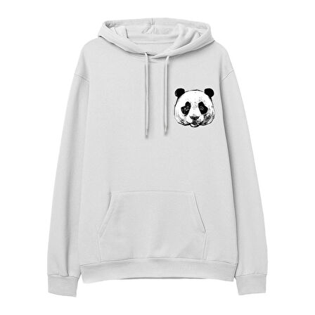 Panda Baskılı Hoodie-Beyaz