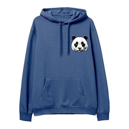 Panda Baskılı Hoodie-Royal Mavi