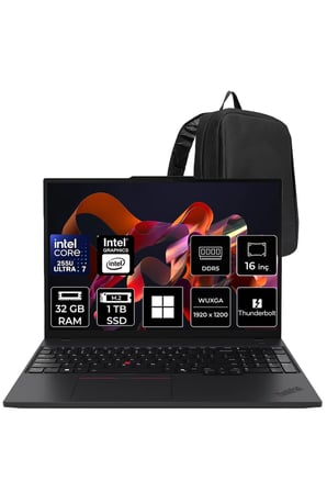 ThinkPad T16 Core Ultra 7 255U 32GB RAM 1TB SSD 16" FHD+ Win11 Pro Dizüstü Bilgisayar + Per4 Çanta