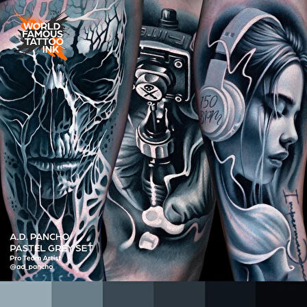 A.D Pancho Pastel Greys 6'lı Set - World Famous Ink Dövme Boyası - 1oz/30ml