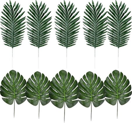Yapay Çiçek 5 Palmiye ve 5 Monstera Yaprağı