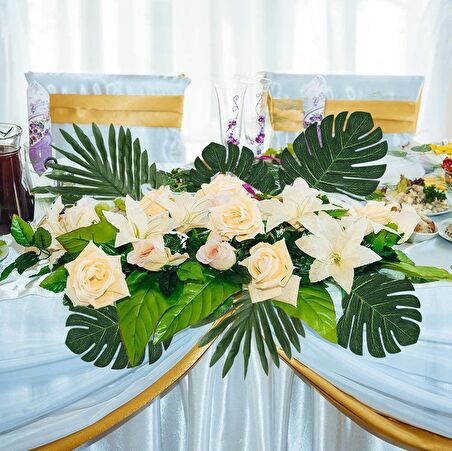 Yapay Çiçek 5 Palmiye ve 5 Monstera Yaprağı