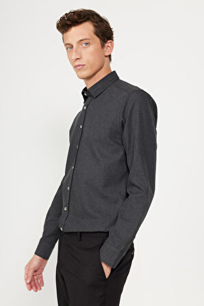 Erkek Antrasit Slim Fit Dar Kesim Düğmeli Yaka Flanel Oduncu Gömlek
