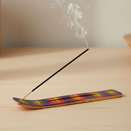 Uretti - Okay 5711 2768 El Yapımı Renkli Desenli Kayık Model Ahşap Tütsülük - 20'li Tütsü Hediyeli