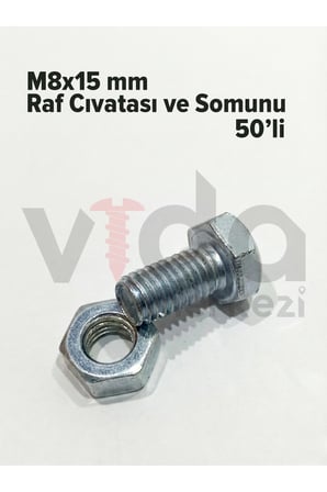 Raf Cıvatası ve Somunu M8x15 mm 50'li