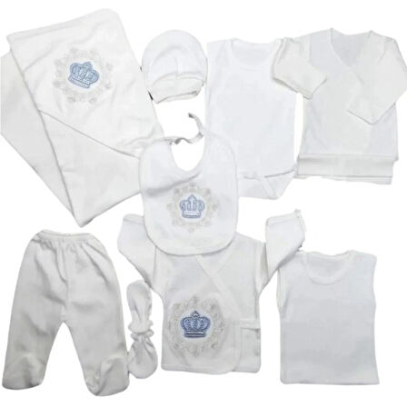 bombinoo bebe nakışlı taşlı 10 parca yeni doğan hastane cıkışı zıbın set