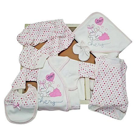 Bombinoo Bebe 10 parça hastane çıkışı zıbın set pembe tavşan