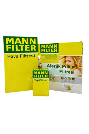 VW Golf 5 1.9 2.0 TDI Dizel MANN Filtre Bakım Seti 2005-2009 Hava+Yağ+A.Alerjik Polen