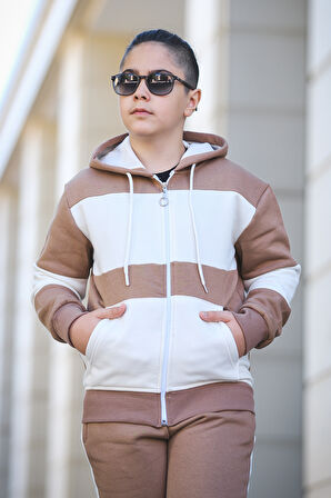 Erkek Çocuk Fermuarlı Kapüşonlu Eşofman Takımı ÇİZGİLİ ESF.0092