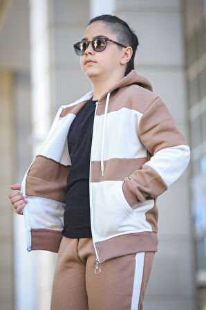 Erkek Çocuk Fermuarlı Kapüşonlu Eşofman Takımı ÇİZGİLİ ESF.0092