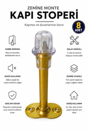 Kapı Stoperi Duvar Koruyucu Zemin Tipi Metal Kapı Durdurucu Darbe Emici Silikon Başlıklı Vidalı Kapı Tamponu Gold - 8 ADET