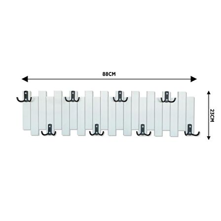 Beyaz Ahşap Duvar Ve Kapı Askısı Elbise Askılık Çit Model 8 Askılı