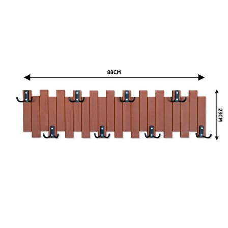 Kahverengi Ahşap Duvar Ve Kapı Askısı Elbise Askılık Çit Modeli 8 Askılı