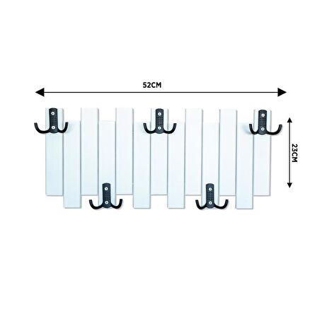 Beyaz Ahşap Duvar Ve Kapı Askısı Elbise Askılık Çit Model 5 Askılı