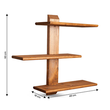 Dekoratif Ahşap 3 Raflı Duvar Rafı Kitaplık Çiçeklik Biblo Baharatlık Rafı 60x48x18 Cm