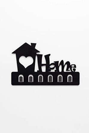 Home Siyah Metal Dekoratif Anahtar Askılığı - Pano Askılığı Home Yazılı Dekoratif Anahtarlık