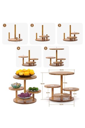 Çiçeklik 4 Raflı Saksılık Dekoratif 5 Raflı Sunumluk Pasta Sunumluğu Doğal Ahşap Saksılık Daire Mod