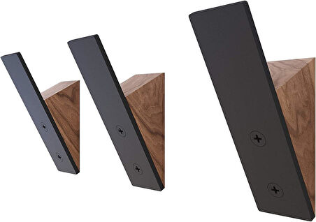 Duvar Askılığı Askısı - 3'lü Set - Metal Ahşap Siyah Metal Askılar, Duvar Askıları - Dekoratif Duvar Askıları - Duvar Askıları