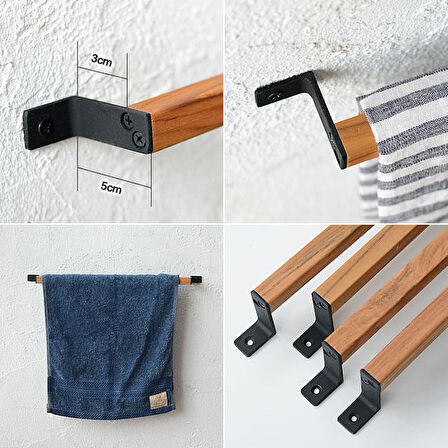Ahşap Metal Havlu Tutacağı Metal Havlu Askısı 40 Cm Mutfak Banyo Çok Amaçlı Askılık Fincan Askılığı Mutfak Gereçleri Askılığı