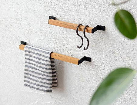 Ahşap Metal Havlu Tutacağı Metal Havlu Askısı 40 Cm Mutfak Banyo Çok Amaçlı Askılık Fincan Askılığı Mutfak Gereçleri Askılığı