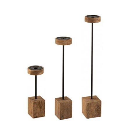Dekoratif 3 Lü Uzun Şamdan & Mumluk Metal Black wood