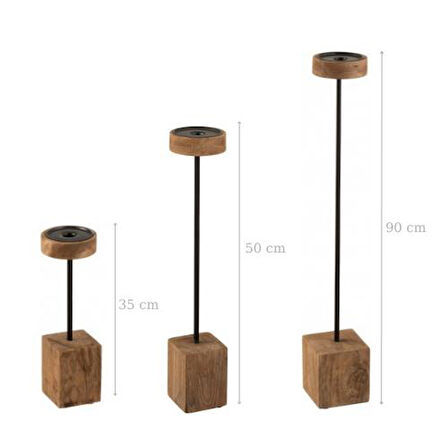Dekoratif 3 Lü Uzun Şamdan & Mumluk Metal Black wood