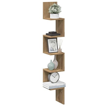 Zig Zag Köşe Duvar Rafı / Kitaplık Atlantik Çam 20x20x130 Modern Minimalist Köşe Rafı