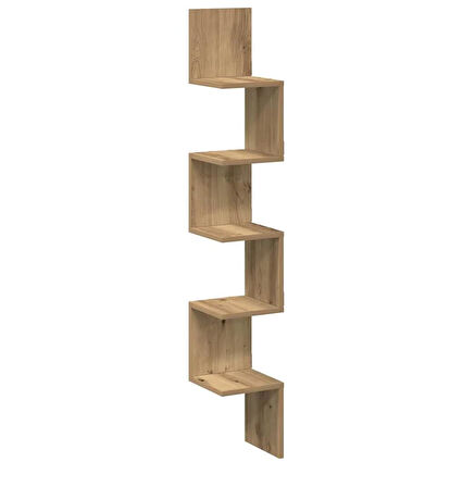 Zig Zag Köşe Duvar Rafı / Kitaplık Atlantik Çam 20x20x130 Modern Minimalist Köşe Rafı