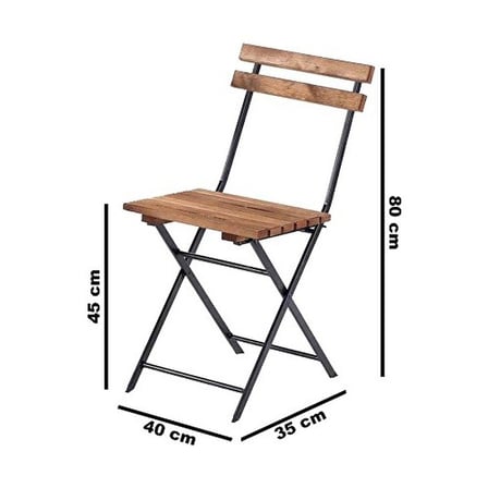 Katlanır Metal Ayaklı Ahşap Masa Sandalye Bistro Üçlü Set 60x60x75 Balkon Masası Sandalye