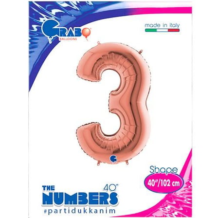 3 Rakam Folyo Balon Rosegold 40Inc 100cm