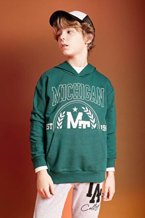 DeFacto Erkek Çocuk Oversize Fit Baskılı Kapüşonlu Sweatshirt B6137A824SPGN1116