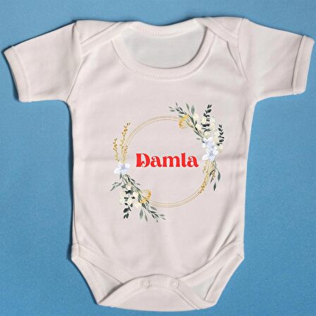 Pamuklu Bebek Zıbını İsime Özel Damla Çiçekli