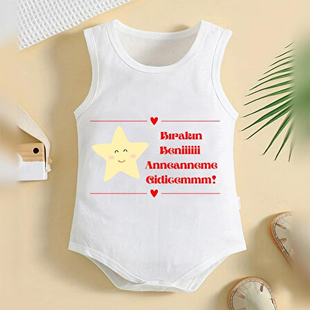 %100 Pamuklu Organik Baskılı Premium Çıtçıtlı Bebek Body Atlet Zıbın Anneanneme gidicem