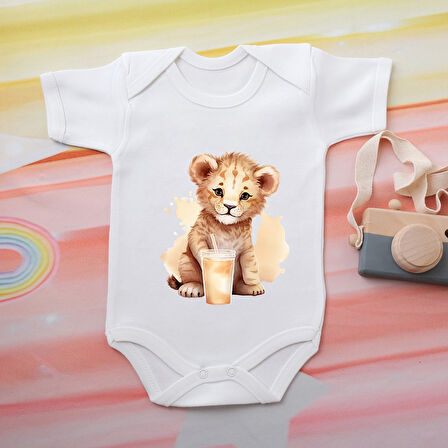 Aslan Desenli Bebek Zıbını - %100 Pamuk, Kısa Kollu, Bebek Giyim