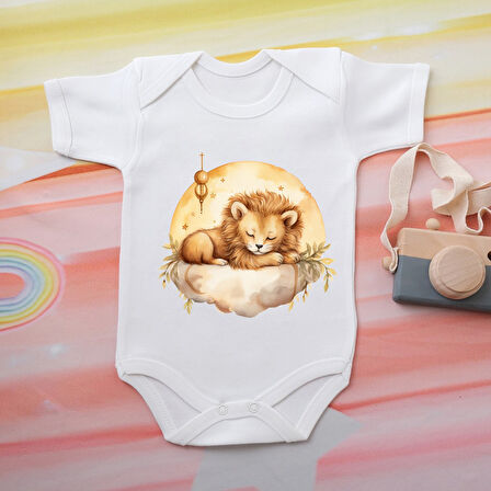 Aslan Desenli Bebek Zıbını - %100 Pamuk, Kısakoıl, Yazlık Bebek Giyim