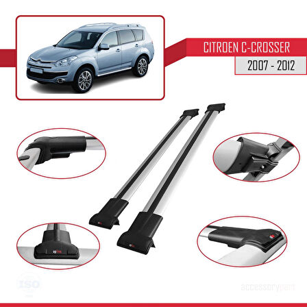 Citroen C-Crosser 2007-2012 Arası ile Uyumlu FLY Model Ara Atkı Tavan Barı Gri 2 Adet