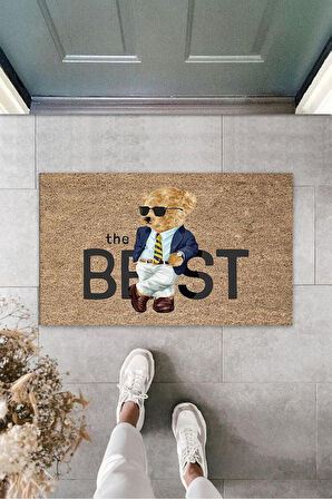 Dijital The Best Ayıcık Bej Kapı Paspası Dış Mekan Paspas K-3180