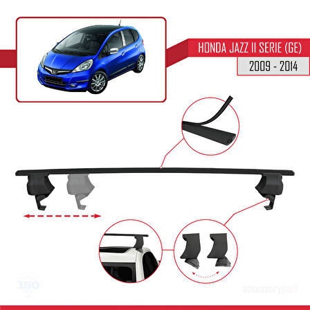 Honda Jazz 2 (GE) 2009-2014 Arası ile Uyumlu ACE-4 Ara Atkı Tavan Barı Siyah 2 Adet