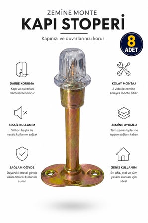 Kapı Stoperi Duvar Koruyucu Zemin Tipi Metal Kapı Durdurucu Darbe Emici Silikon Başlıklı Vidalı Kapı Tamponu Sarı Galvaniz - 8 ADET