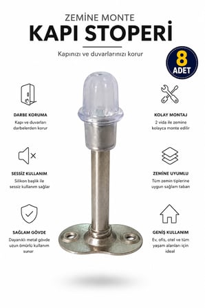 Kapı Stoperi Duvar Koruyucu Zemin Tipi Metal Kapı Durdurucu Darbe Emici Silikon Başlıklı Vidalı Kapı Tamponu Krom - 8 ADET