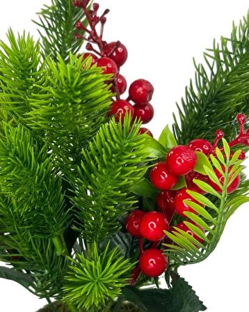 Yapay Çiçek Yılbaşı Çiçeği Kırmızı Kokina Ve Çam Dalı  Beyaz aksıda 30*20cm