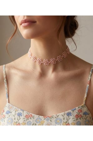 Pastel Pembe Boncuklu Papatya Choker Kolye