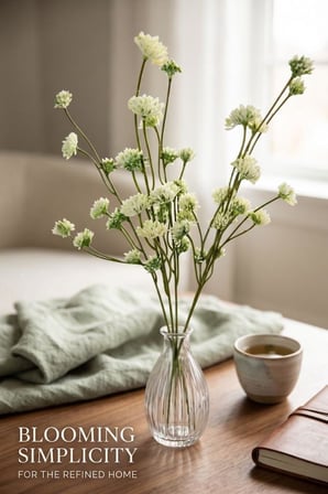Yapay Çiçek Kraliçe Dalı YeşilBeyaz 40cm Demet Garnitür Aradal Dekoratif Yapay Bitki