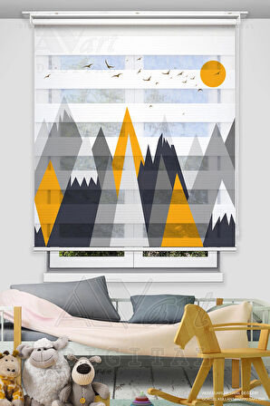 Dağ Temalı Çocuk Odası Perdesi - Dijital Baskılı Zebra Stor Perde