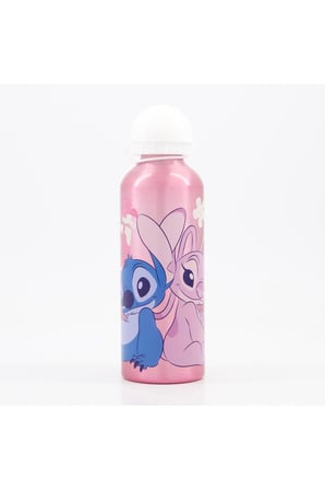 Stitch ve Angel Baskılı Pembe Metal Matara / Su Matarası